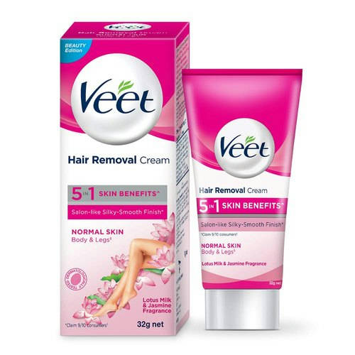 Veet Hair Removal Cream 25gm Sensitive Skin for Body & Legs, Get Salon-like Silky Smooth Skin with 5 in 1 Skin Benefits