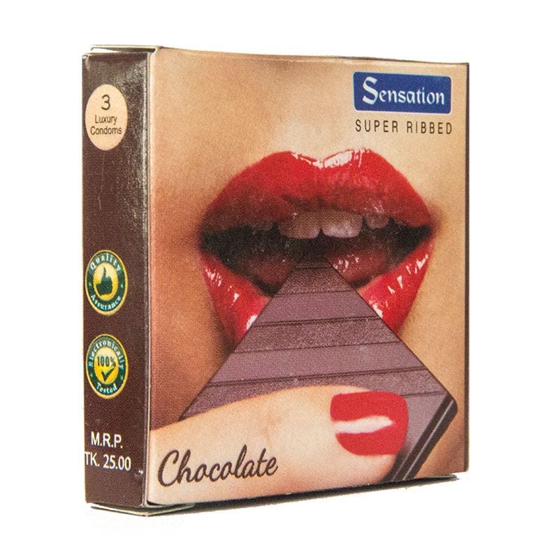 SENSATION SUPER RIBBED CHOCOLATE CONDOMS (3 PCS PACK)