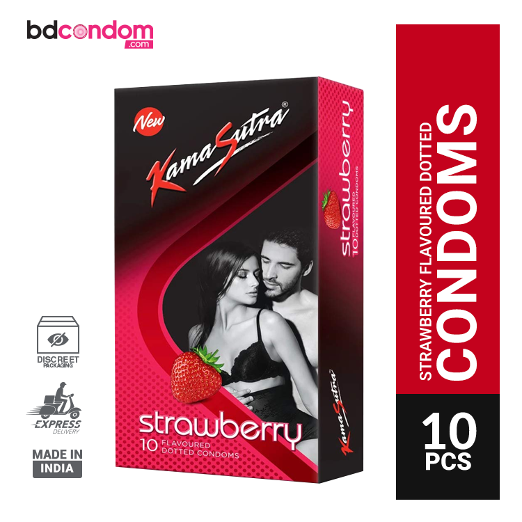 Kamasutra Strawberry Flavoured - Dotted Condom - 10'S Pack