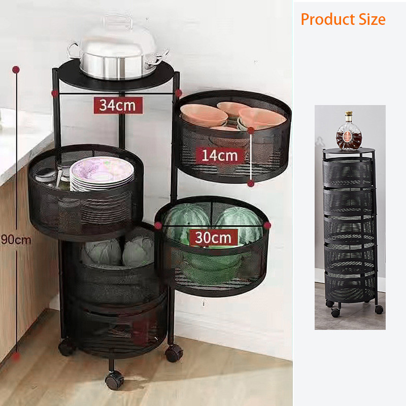 Round Floor 5-Layer Rotating Fruit And Vegetable Basket Storage Shelf