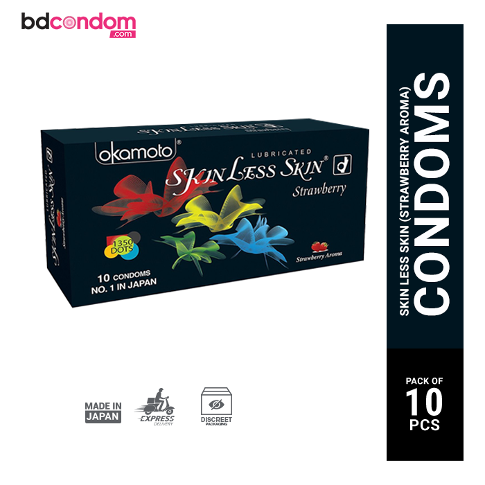 Okamoto Skinless Skin Strawberry Dotted Condom - 10Pcs Pack(Japan)