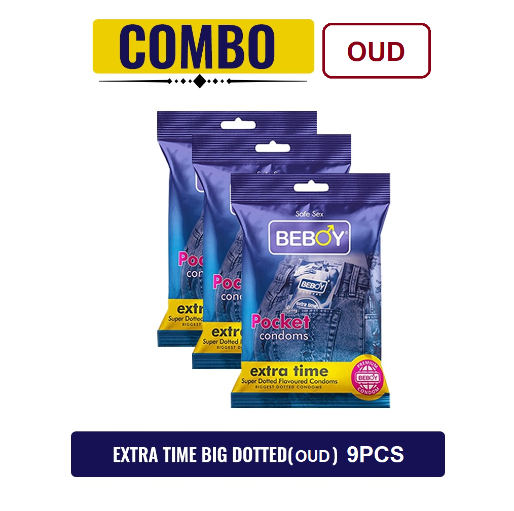 Beboy Extra Time Super Big Dotted Condom (Oud Flavoured) Pouch Pack (Combo) 3x3 - 9Pcs(India)