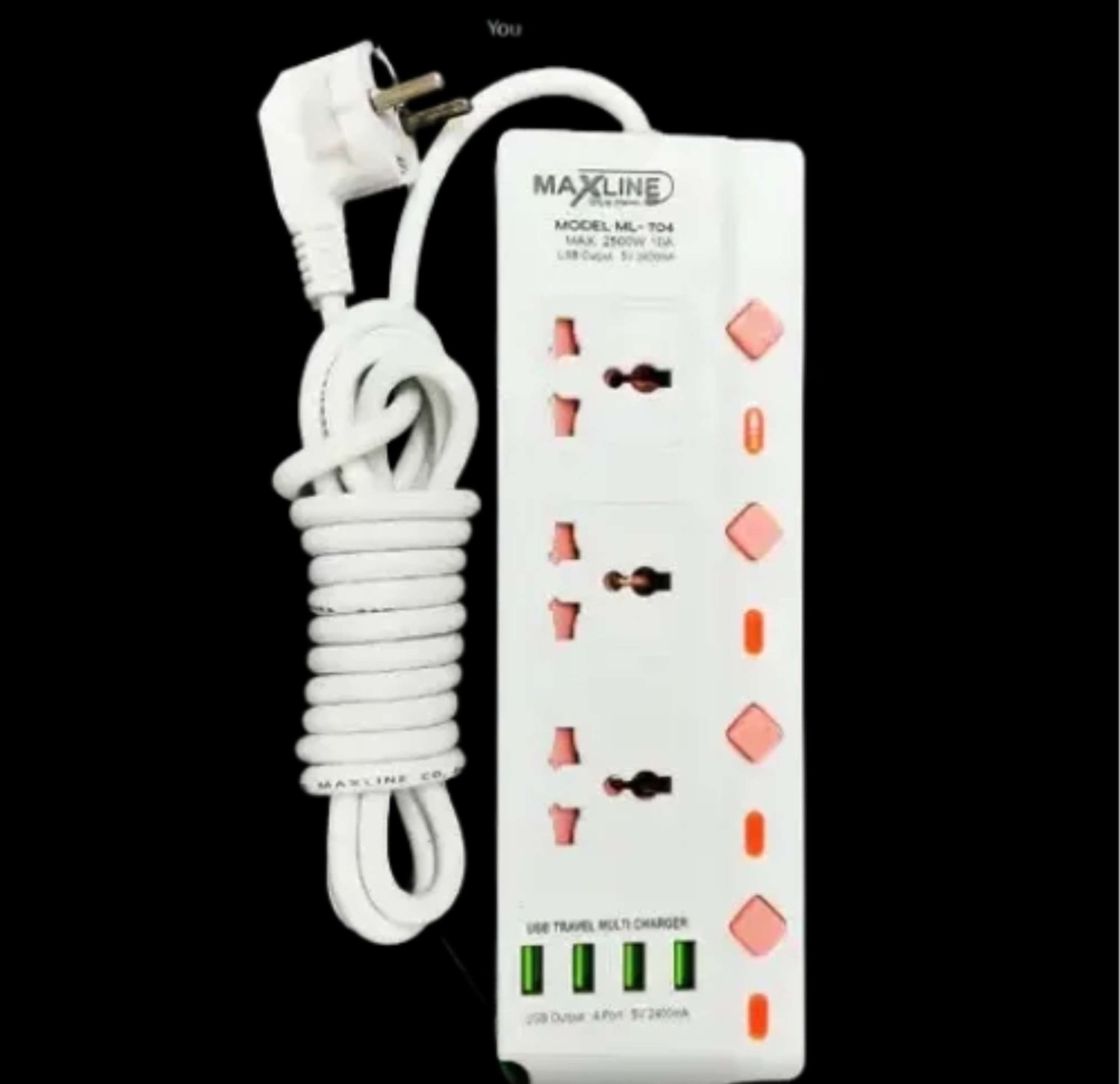MaxLine ML-704, 4 Port USB, 7 Outlets Multiplug Charger