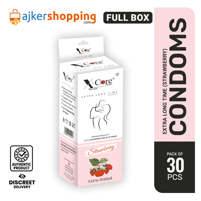 XCore Extra Time Long Lasting Dotted Condom (Strawberry Flavoured) - 3x10=30pcs Full Box (India)