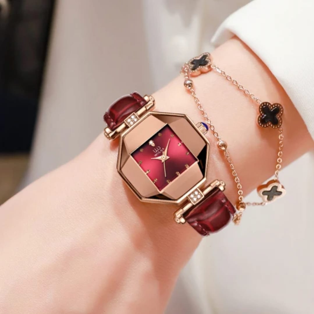 WIILAA POLYGONAL LEATHER WATCH 0811