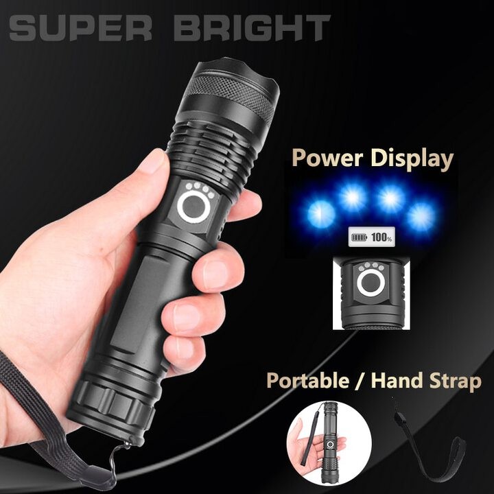 Rechargeable Zoom LED Flashlight USB Torch Light  With Battery