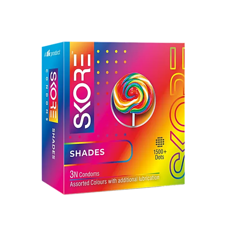 Skore Shades Assorted Colours 1500+ Dotted Condom - 3Pcs Pack(India)