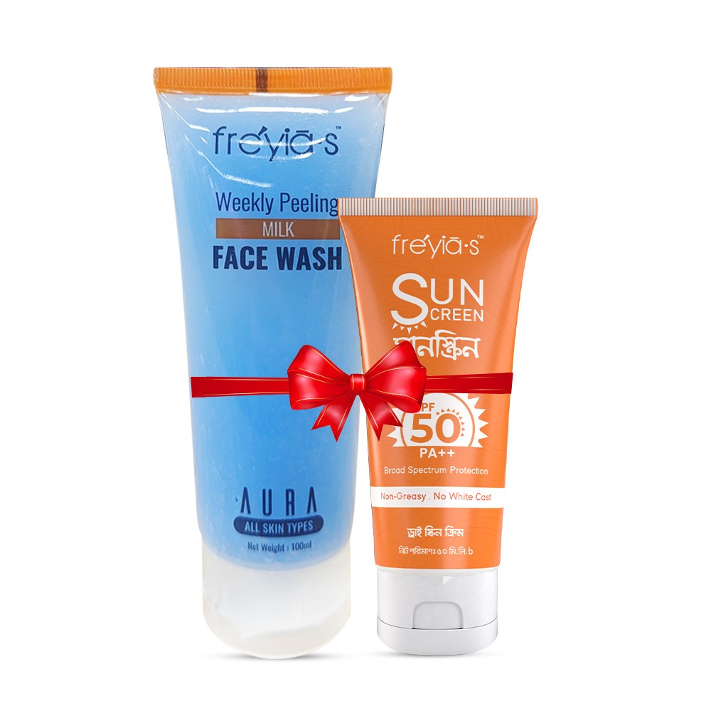 Combo: Buy Freyia's Sunscreen Dry Skin 50ml & Freyias Milk Peeling Weekly Face Wash 100ml (BD)