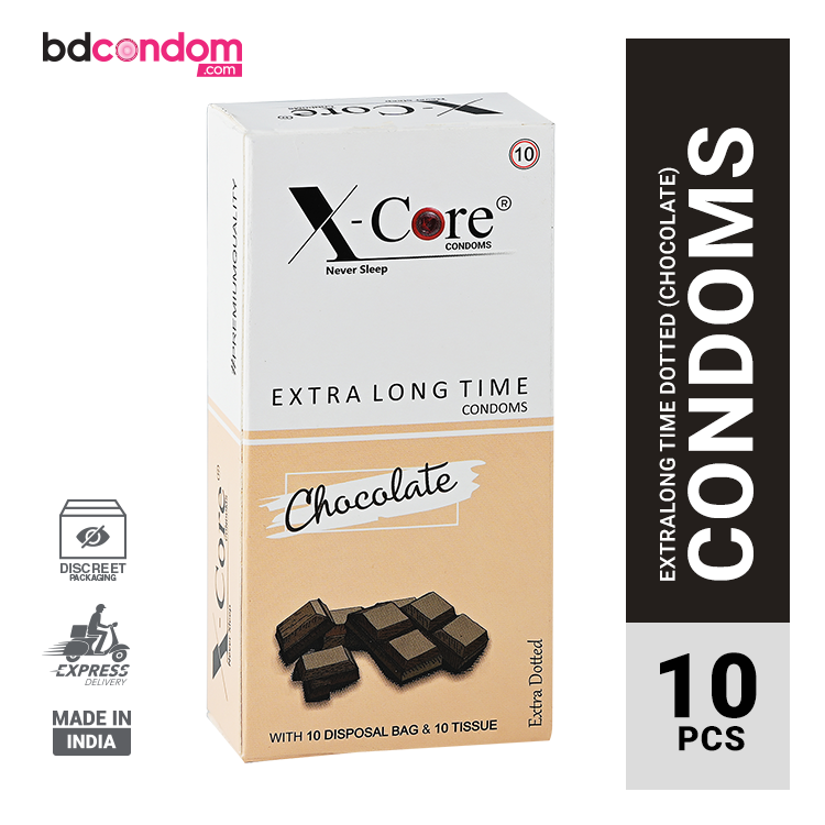 X-Core Extra Time Dotted Condom (Chocolate Flavoured) - 10pcs Pack(India)